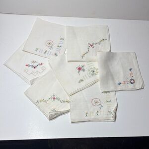 Embroidered White Handkerchief Set of 7